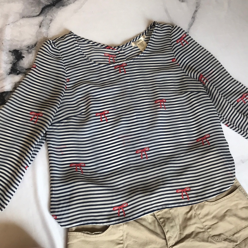 Navy Striped Shirt With Bows